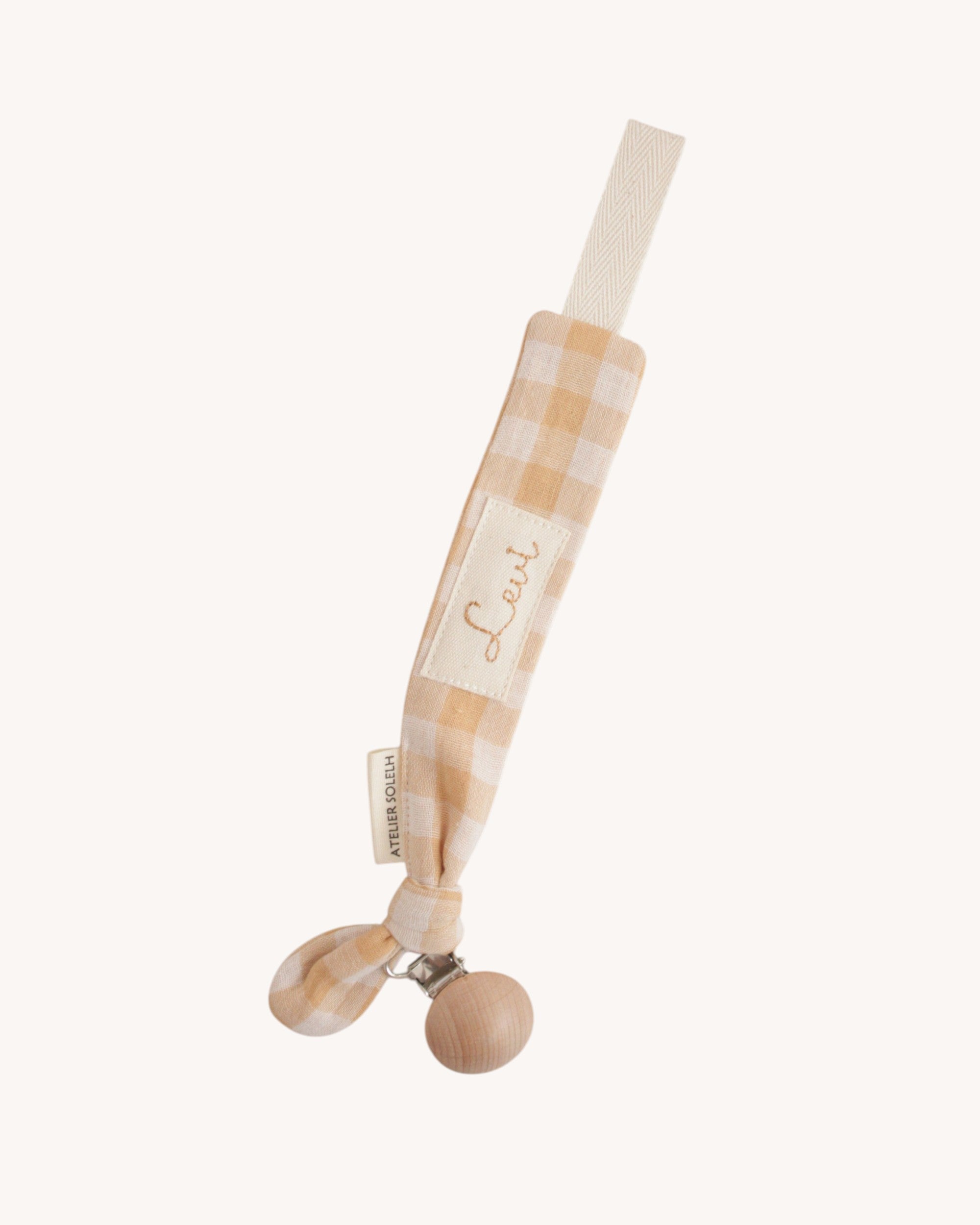 Attache-tétine personnalisé vichy jaune