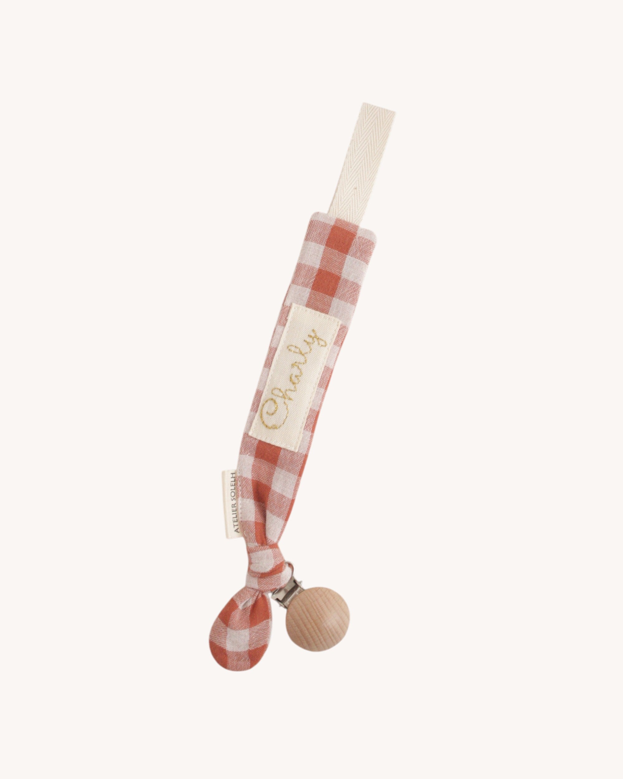 Attache-tétine personnalisé vichy rouille