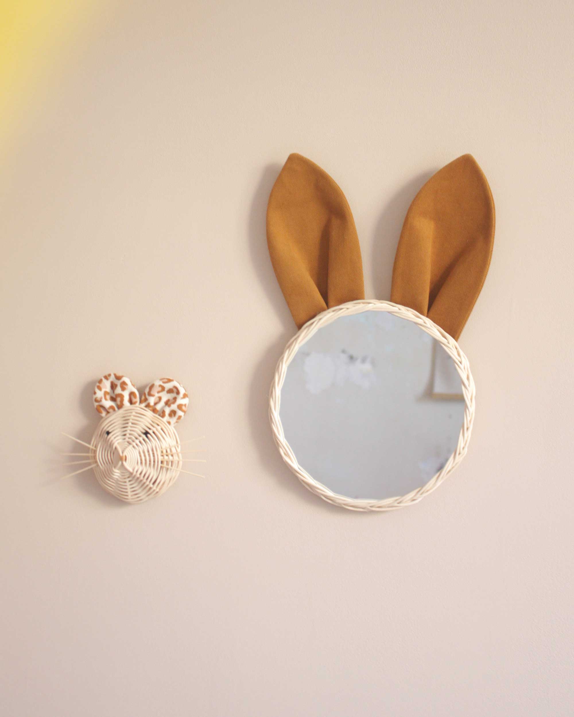 miroir rotin Lapin léopard 20 cm