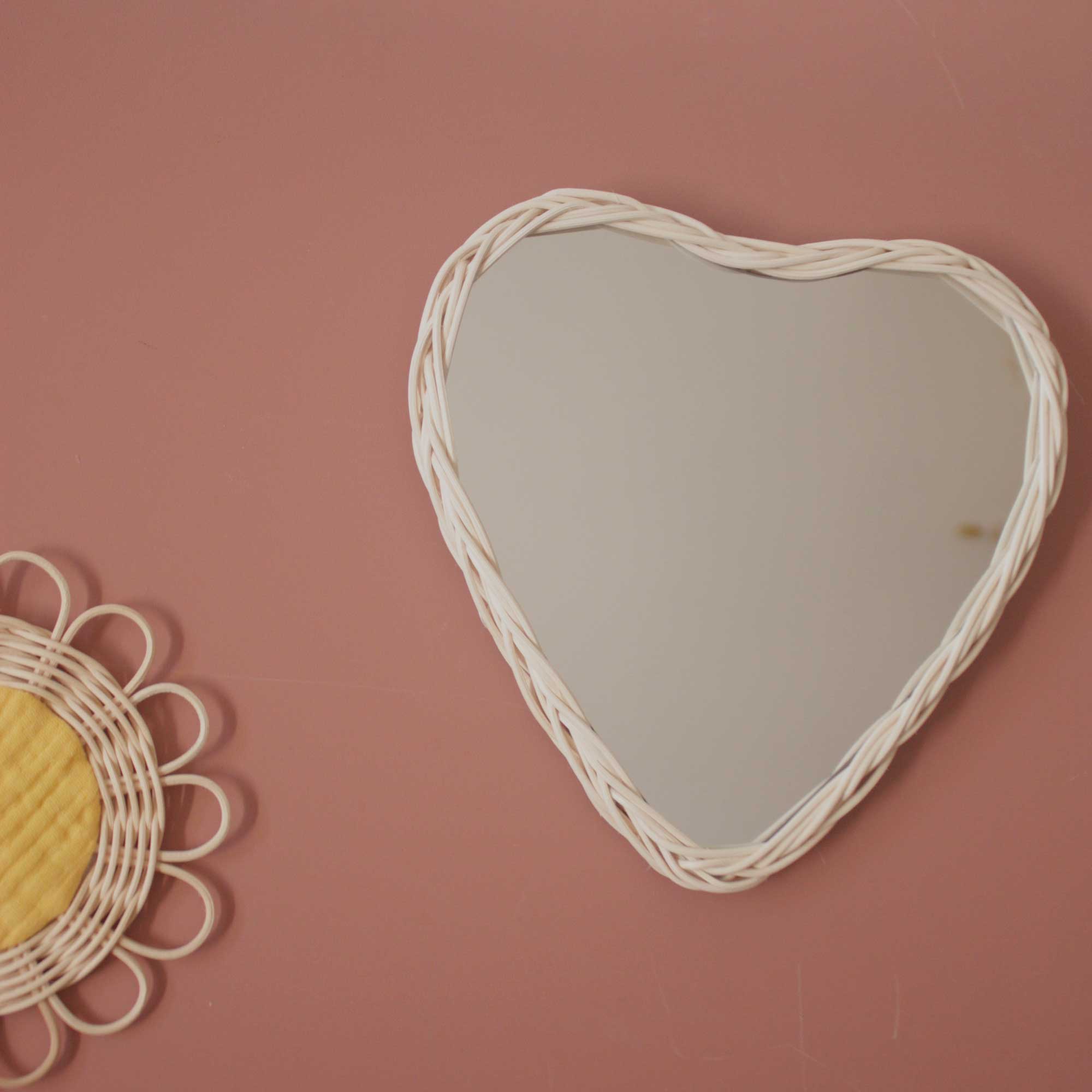 rattan heart mirror