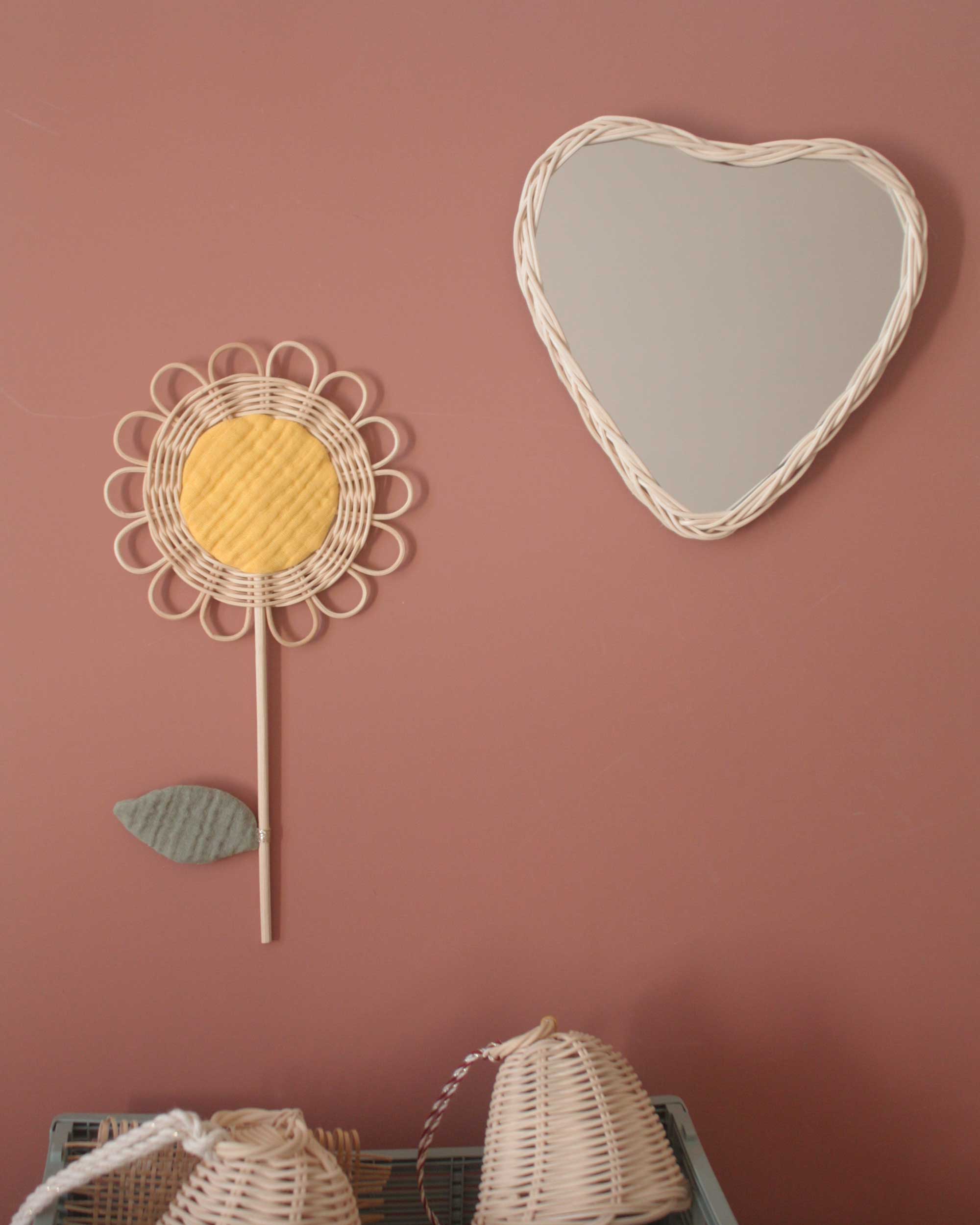 rattan heart mirror